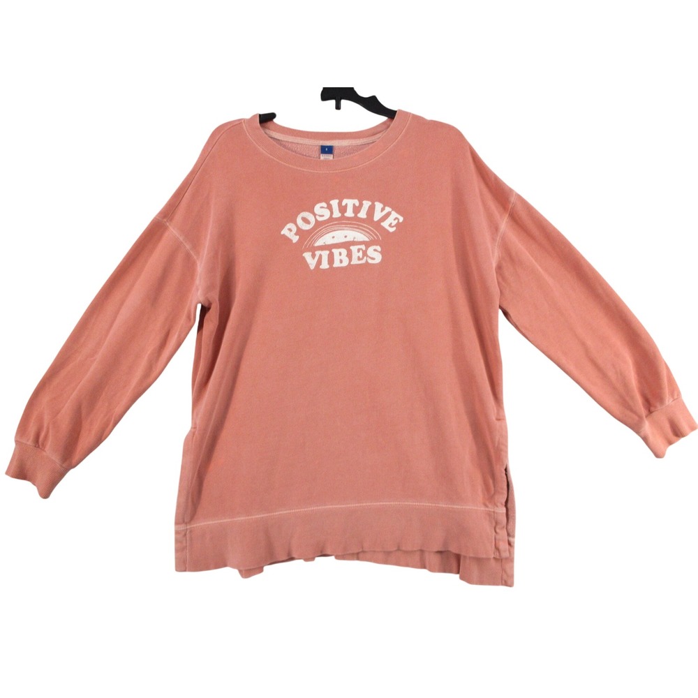 Old Navy Positive Vibes Graphic Sweatshirt Womens Small Coral Pink Long Sleeve
